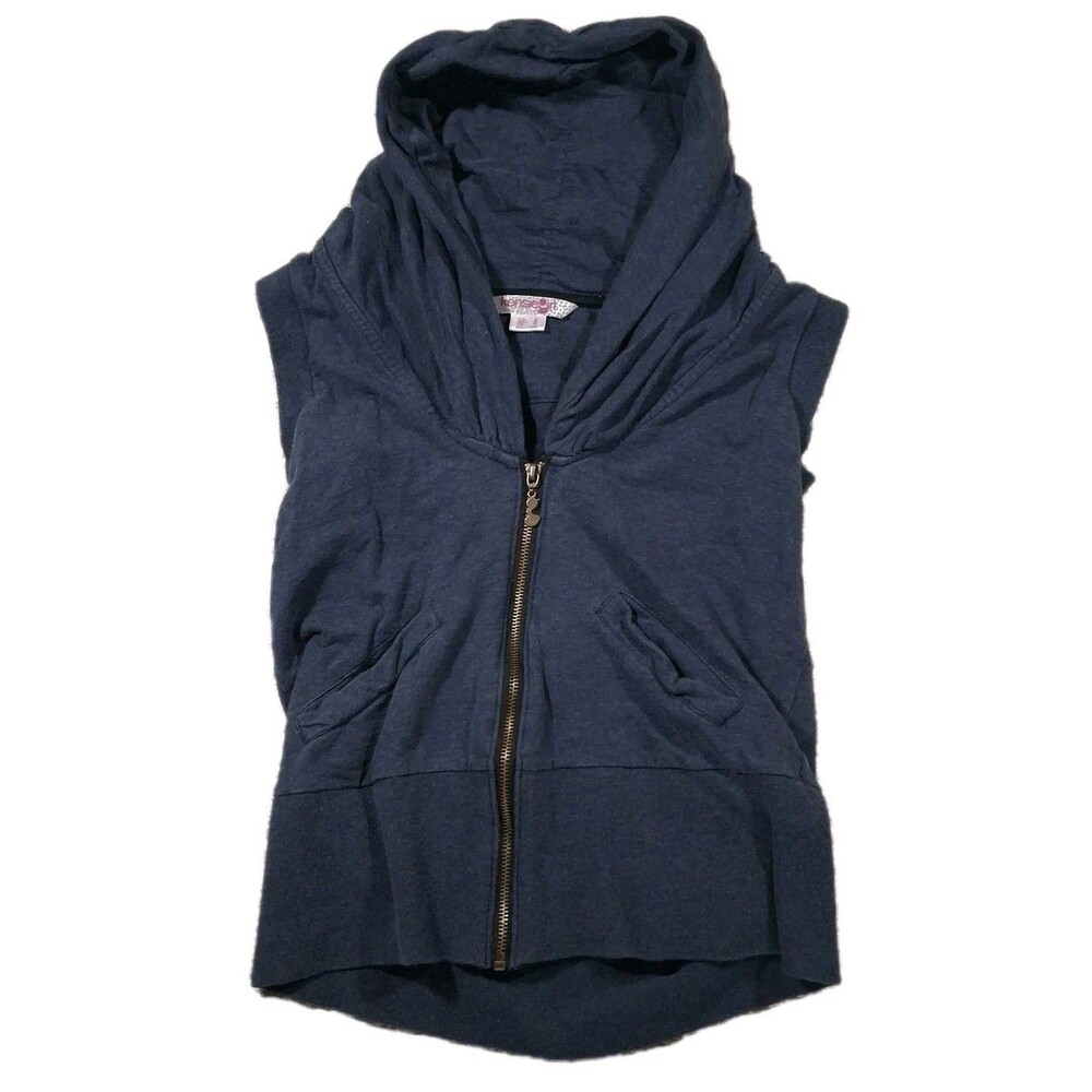 ​Kensie Girl Sleeveless Hoodie Full Zip Navy Blue Vest Back Pocket Medium M Top